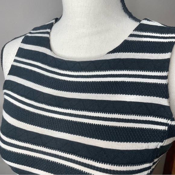 Madewell Afternoon Tea Textured Mini Dress in Black Cream Stripe Extra Small - Picture 5 of 11